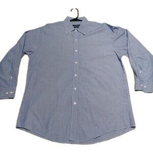 Nautica Mens Shirt 16 32/33 Classic Fit Blue White Striped Button Up Long Sleeve
